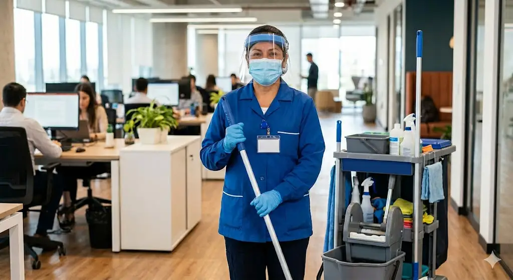 Trabajadora del sector limpieza protegida por sus derechos laborales