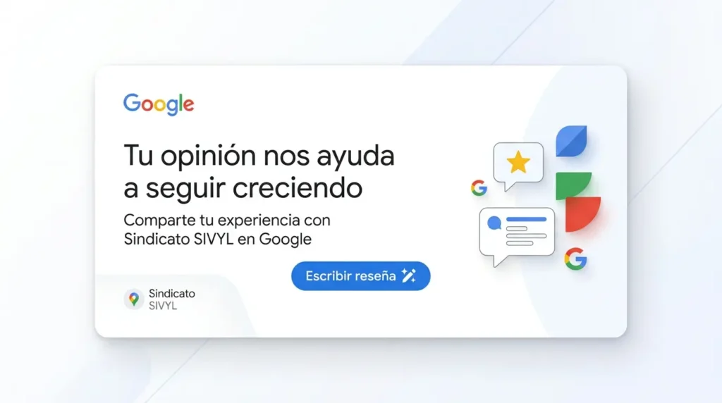 Déjanos una reseña en Google para ayudarnos a mejorar - Sindicato SIVYL